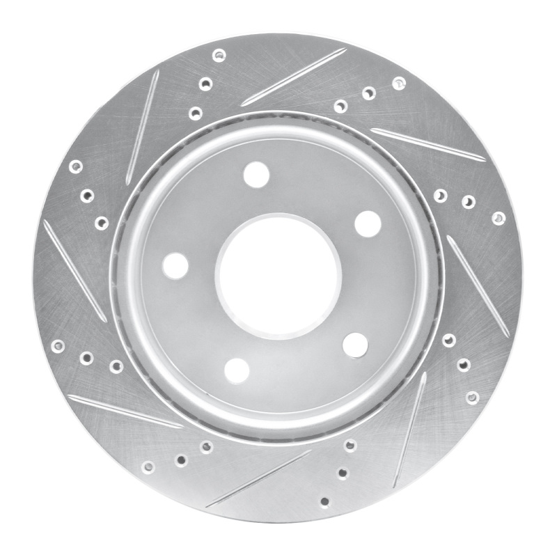 Dodge Dakota Brake Rotor (1) - Front Right - R1 Concepts - Drilled & Slotted - Silver - `05-`11